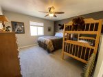 2nd upstairs bedroom with Queen bed and twin bunk beds